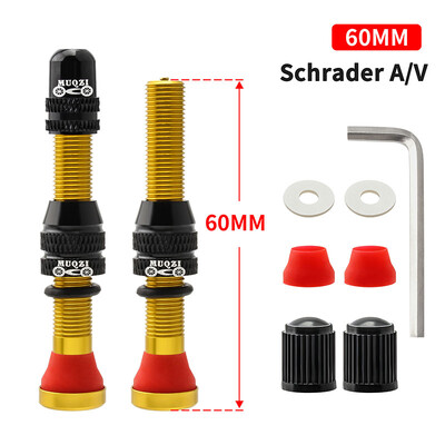 MUQZI 2PCS 60 mm Schrader ventil MTB cestovni bicikl A/V ventil s obručima bez zračnica CNC ventil za kotače za gume bez zračnica Dodaci za biciklizam