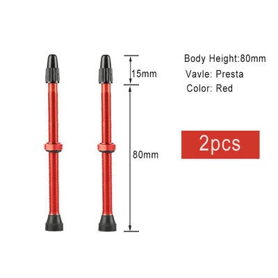 2 komada Bicikla Bicikl Tubeless Presta ventili Drške aluminijske legure 40 mm 44 mm 48 mm 60 mm 80 mm s alatom za uklanjanje jezgre ventila