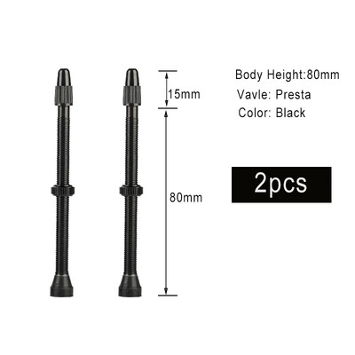 2 komada Bicikla Bicikl Tubeless Presta ventili Drške aluminijske legure 40 mm 44 mm 48 mm 60 mm 80 mm s alatom za uklanjanje jezgre ventila