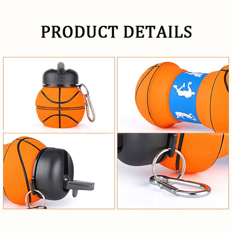 Sklopiva silikonska košarkaška boca za vodu od 550 ml, sklopiva i praktična kuglasta čaša za piće, silikonska boca koja ne curi