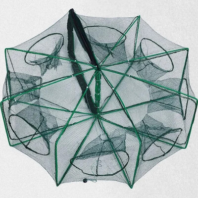 Риболовна мрежа Мрежа Сгънат шестоъгълник Осмоъгълник 8 дупки Ръчна риболовна мрежа Мрежи за леене на раци Ловец на скариди Резервоар Капан Клетка Мрежа Инструмент