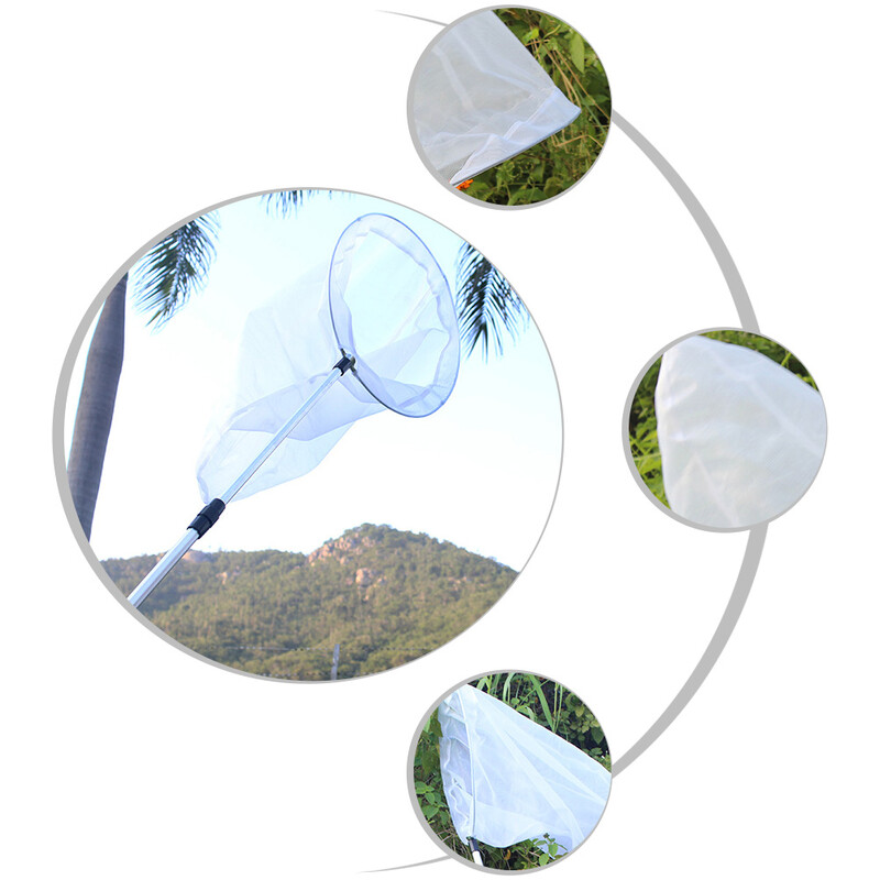 Profesionalus drugelių tinklelis su nerūdijančio plieno žiedu, tinklo gylis 23,5, teleskopinė rankena, pailginama 67 colių vaikams