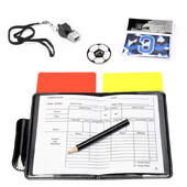 1 комплект червени и жълти карти Комплект инструменти за футболни рефери с футболна капитанска лента Свирка Монета Кожена чанта Молив Хартия