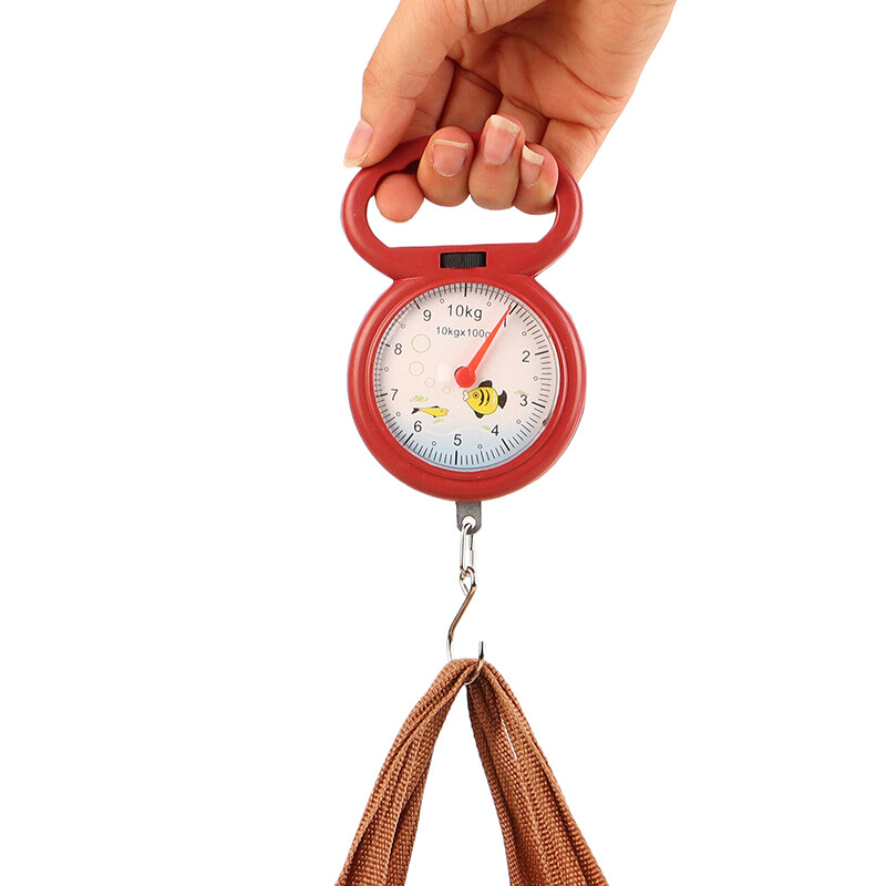 Naujos 1 vnt nešiojamos žuvų svarstyklės 10 kg kablio pakabinamos svarstyklės Mini spyruoklinės svarstyklės žvejybai apsipirkti kelionės bagažo svarstyklės atsitiktinės