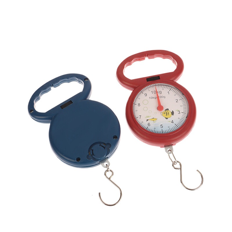 Naujos 1 vnt nešiojamos žuvų svarstyklės 10 kg kablio pakabinamos svarstyklės Mini spyruoklinės svarstyklės žvejybai apsipirkti kelionės bagažo svarstyklės atsitiktinės