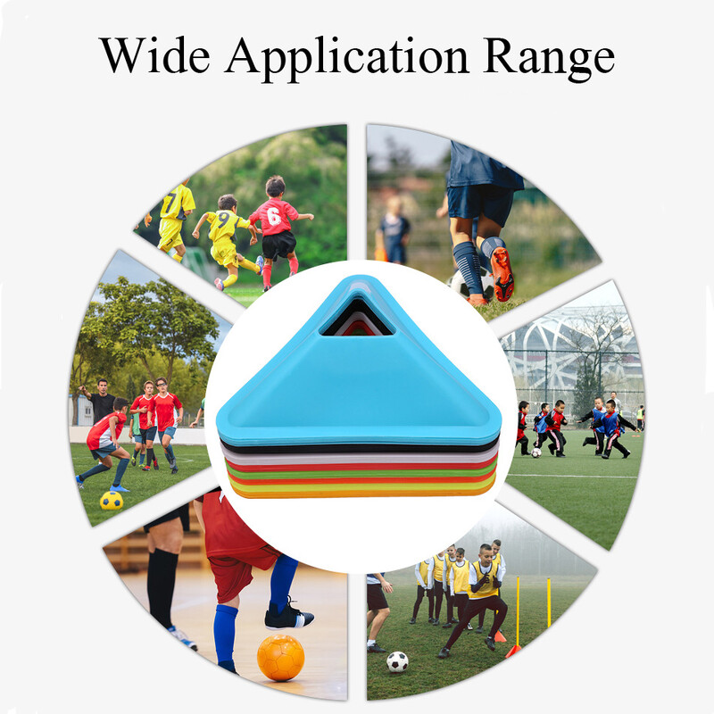 10 vnt. trikampio futbolo treniruočių diskai, futbolo judrumo treniruočių kūgiai, treniruočių aikštelės žymėjimo nešiojama įranga, skirta vaikams, suaugusiems