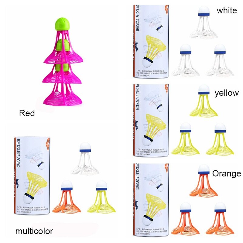 3 TK tuulekindel sulgpalli sulgpalli tuulekindlustreeningu tarvikud välispordi mitmevärvilise nailonist sulgpalli pall