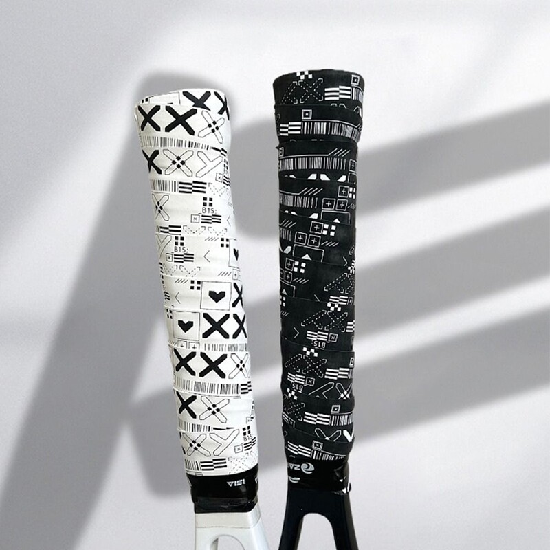 Μαύρες άσπρες λαβές ρακέτας μπάντμιντον Μαλακό ματ αυτοκόλλητο, αντιολισθητική ταινία λαβής με απορρόφηση κραδασμών Καλάμι ψαρέματος πάνω από λαβές