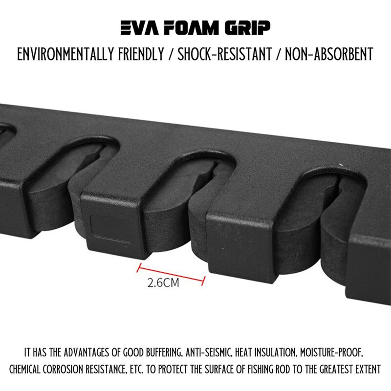 1 set Stalak za pohranu štapa za pecanje sa 6 rupa Zidni držač Nosač za pohranu za debele štapove za pecanje Ručne štapove Mreže