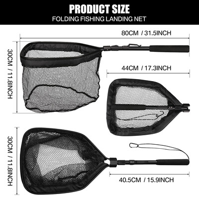 Ribarska mreža za slijetanje na uvlačenje 190 cm-5 cm s teleskopskom ručkom, sklopiva hvatanje slatkovodne ribe, puštanje