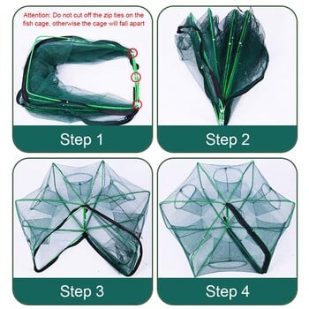 Риболовна мрежа Сгъната шестоъгълна осмоъгълна 6/8 дупки Автоматичен капан за риба, скариди, Ловец на раци, Мрежа за риба, примамки, Капан за лята мрежа