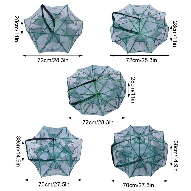 Риболовна мрежа Сгъната шестоъгълна осмоъгълна 6/8 дупки Автоматичен капан за риба, скариди, Ловец на раци, Мрежа за риба, примамки, Капан за лята мрежа