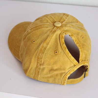 Vintage lófarok női baseball sapka tiszta színű puha mosott pamut napozósapkák női rendetlen magas konty női sapkák