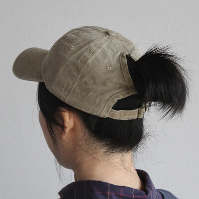 Vintage lófarok női baseball sapka tiszta színű puha mosott pamut napozósapkák női rendetlen magas konty női sapkák