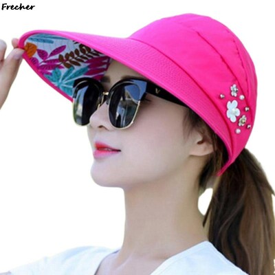 Teniska kapa s velikim obodom Cvjetni biserni šešir za sunčanje Sklopive kape za zaštitu od sunca Floppy kape Ljetni viziri za sport na plaži Vanjski Ležerni Casquette