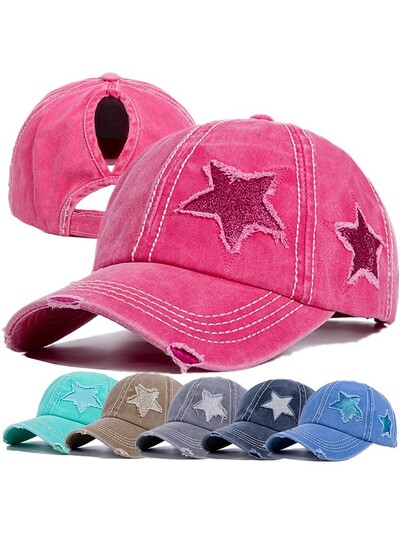 2024-es új, magas lófarkú baseballsapka nőknek Snapback Hat Bone Hip Hop Állítható Distressed Star Apa Kalapok Kazettás Femmes