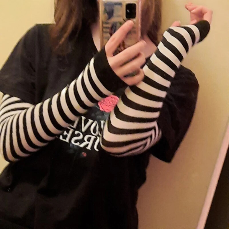 Punk zimske tople rukavice dugih rukava gotičke muške ženske pruge bez prstiju hip-hop pletene rukavice do laktova elastične vanjske toplije ruke