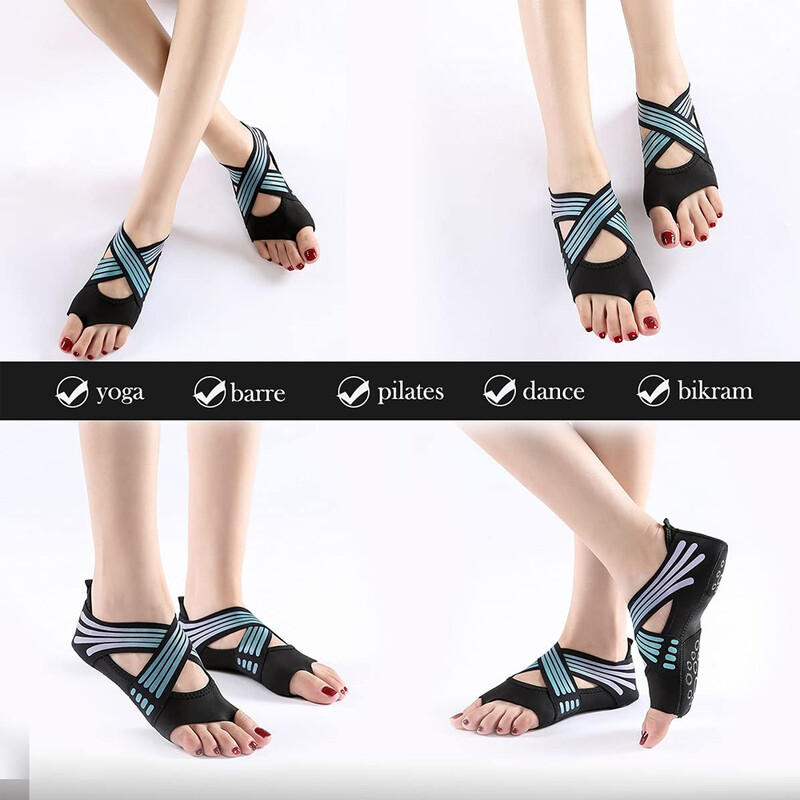 1 pereche de șosete profesionale pentru yoga, mânere anti-alunecare fără degete pentru Pilates, Pure Barre, balet, dans, șosete pentru antrenament desculț Pantofi femei