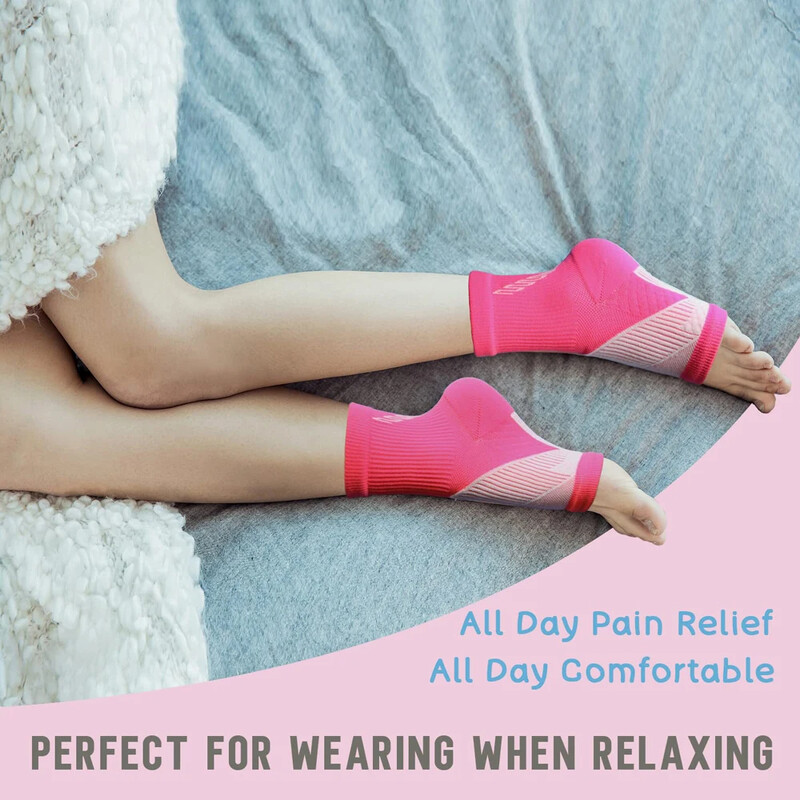 1 pereche de șosete cu mâneci de compresie pentru gleznă cu suport pentru arc, fasciita plantară, tendinita lui Ahile, umflare, întorsă, ameliorarea durerii
