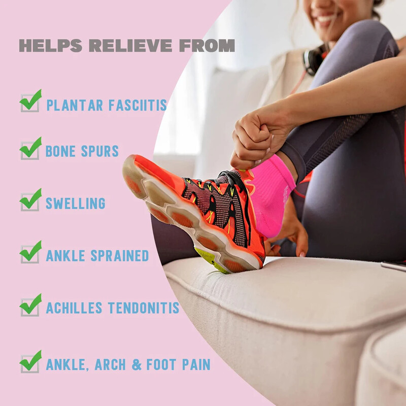 1 pereche de șosete cu mâneci de compresie pentru gleznă cu suport pentru arc, fasciita plantară, tendinita lui Ahile, umflare, întorsă, ameliorarea durerii