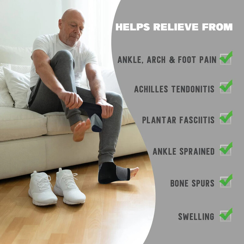 1 pereche de șosete cu mâneci de compresie pentru gleznă cu suport pentru arc, fasciita plantară, tendinita lui Ahile, umflare, întorsă, ameliorarea durerii