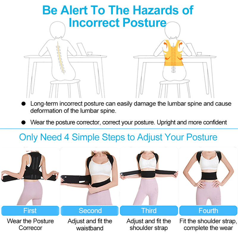Регулируем колан за корекция на стойката на гърба на раменете Поддръжка на гръбначния стълб на ключицата Преоформете тялото си Облекчаване на болките в горната и долната част на гърба 2024