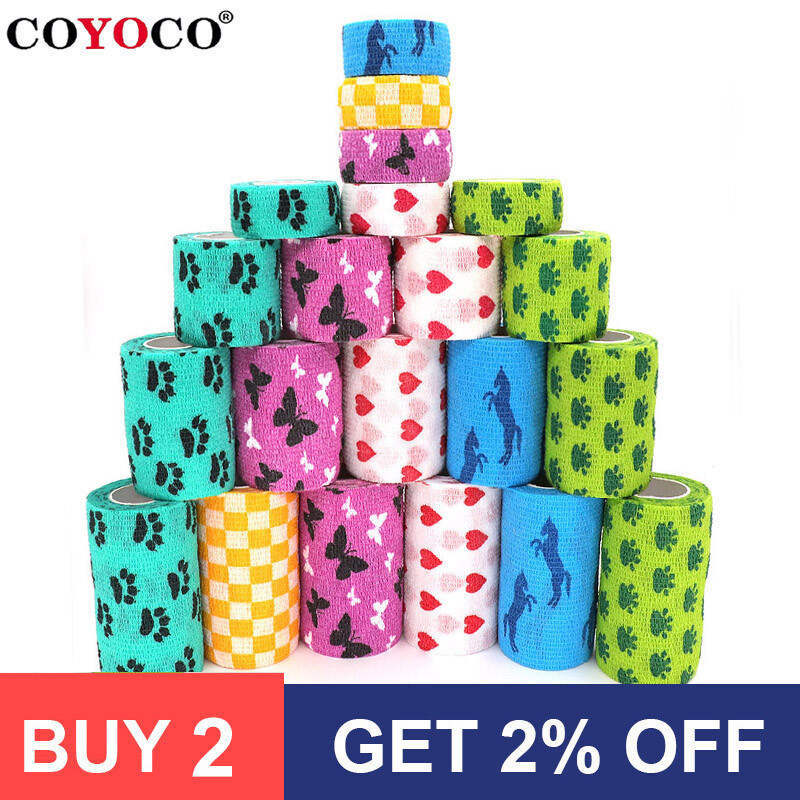 1 buc. Bandaj elastic autoadeziv imprimat, 4,8 m, bandă colorată pentru sport, pentru articulația degetelor, trusă de prim ajutor pentru genunchi, bandă pentru animale de companie