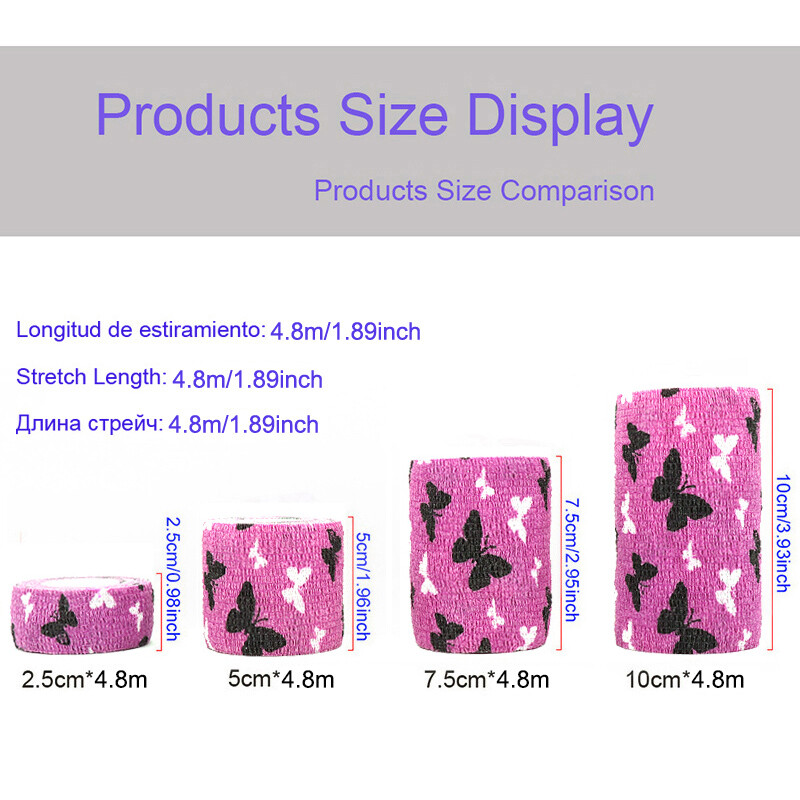 1 buc. Bandaj elastic autoadeziv imprimat, 4,8 m, bandă colorată pentru sport, pentru articulația degetelor, trusă de prim ajutor pentru genunchi, bandă pentru animale de companie