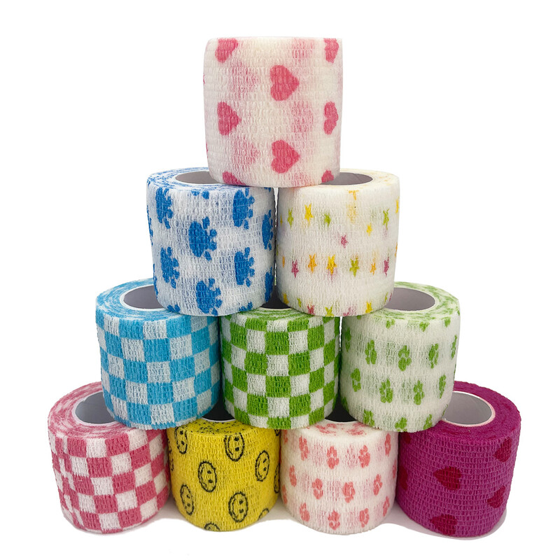 1 otisnuti samoljepljivi elastični zavoj u boji sportske torbe od 4,8 metara s trakom za kućne ljubimce na zglobovima prstiju i koljenima