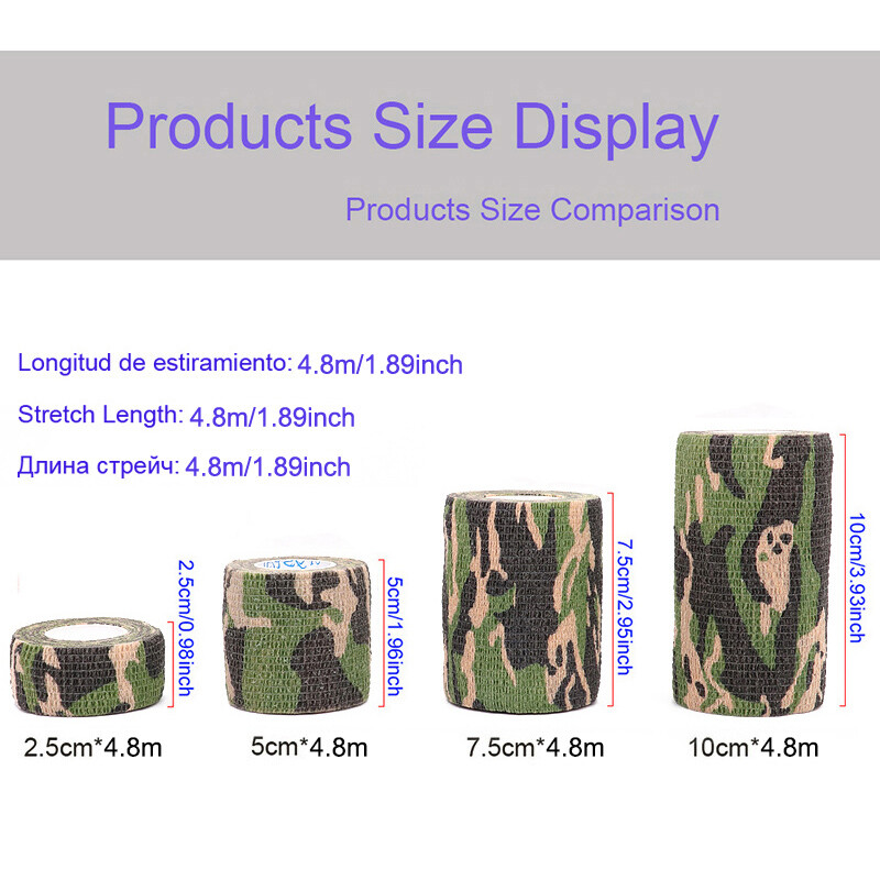 4,8 m Hunt Prerušavanje Elastoplast kamuflažna elastična traka za omotavanje Samoljepljiva sportska zaštita Zavoj za gležanj, koljeno, prste i ruke