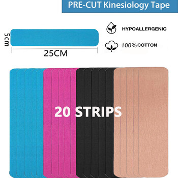 Kinesiology Tape Pro Athletic Sports (20 strips mixed load) Αδιάβροχη ελαστική αθλητική ταινία Μυϊκή υποστήριξη αρθρώσεων ανακούφισης πόνου