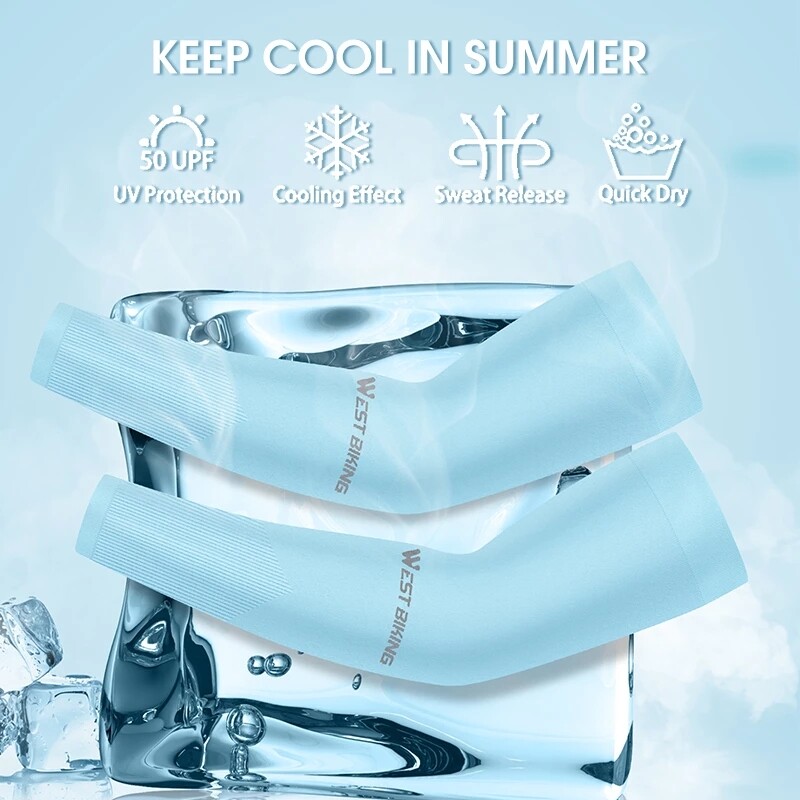 WEST BIKING 1 par sportskih, prozračnih, brzo sušećih, biciklističkih rukava za ruke bez prstiju, ljetno trčanje, UV zaštita, rukavi od tkanine za led