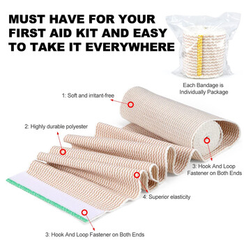 1 Roll Premium Elastic Bandage Wrap, Cotton Latex Free Compression Bandage Wrap with self-close, Support & First Aid for Sports