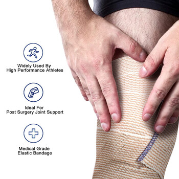 1 Roll Premium Elastic Bandage Wrap, Cotton Latex Free Compression Bandage Wrap with self-close, Support & First Aid for Sports