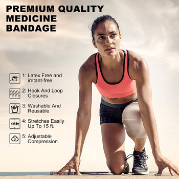 1 Roll Premium Elastic Bandage Wrap, Cotton Latex Free Compression Bandage Wrap with self-close, Support & First Aid for Sports