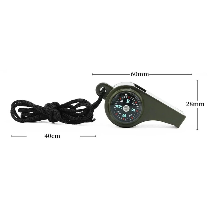 Termometru cu fluier de supraviețuire din plastic ușor multifuncțional pentru busolă 3 în 1 fluier de tren în aer liber Instrument super tare