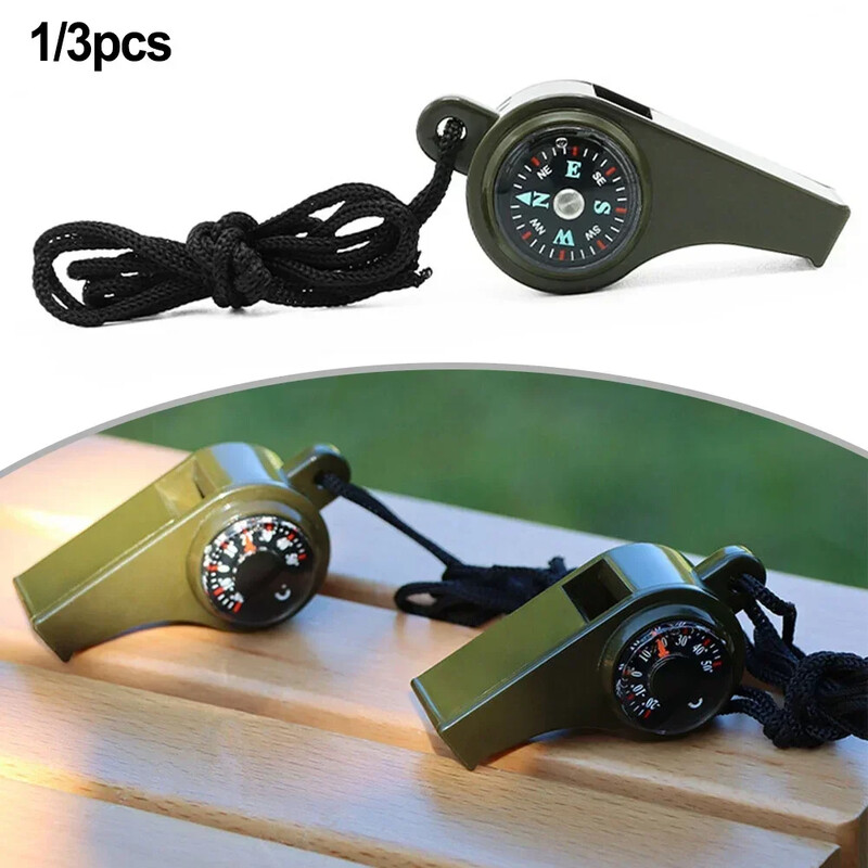 Termometru cu fluier de supraviețuire din plastic ușor multifuncțional pentru busolă 3 în 1 fluier de tren în aer liber Instrument super tare