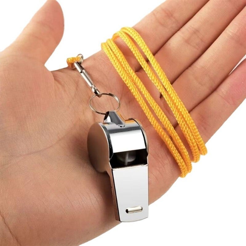 Profesionāla skaļa metāla svilpe ar virves sporta svilpi, nodilumizturīgu pārnēsājamu nerūsējošā tērauda svilpes tiesnesi