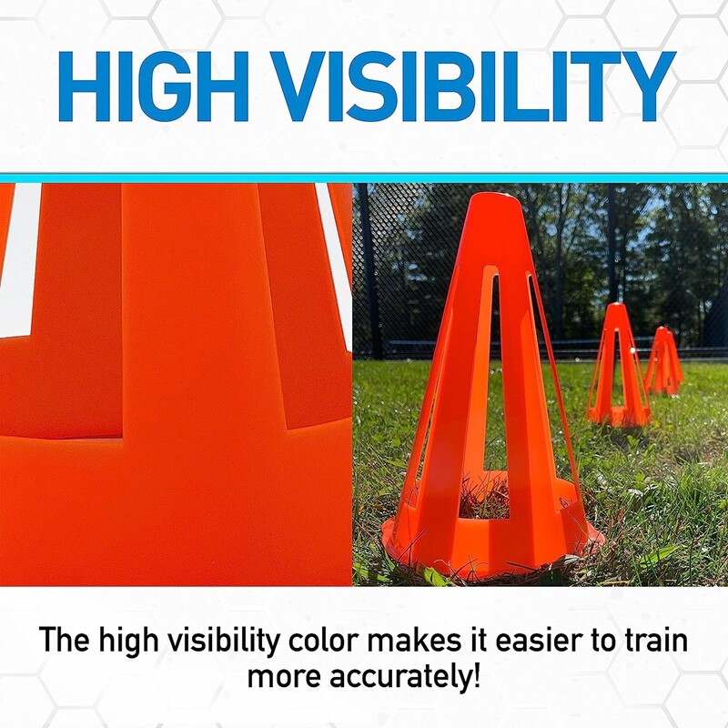 Plastikiniai kūgiai Lankstūs oranžiniai vartų kūgiai, skirti treniruotėms + treniruotėms + žaidimams – 9 colių