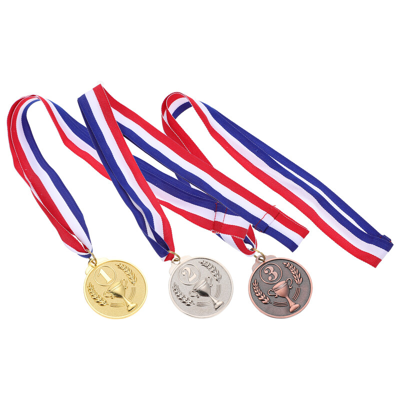 3 τεμ. The Medal Sports Trophies Νικητής Μετάλλια Τρόπαιο Πρώτη θέση Με Μεταλλικό Βραβείο Κορδέλας Ασημένιο