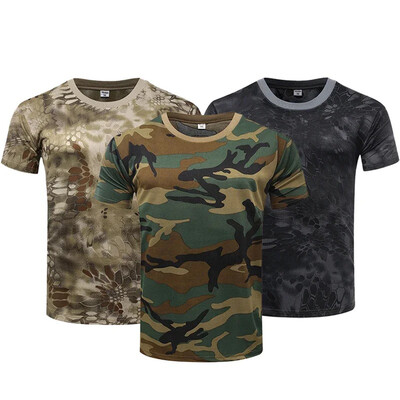 Outdoor Sports Men T-Shirts Camouflage Quick Dry O Neck Short Sleeve Tops Shirt Military Army Camo Hiking Hunting T Shirt