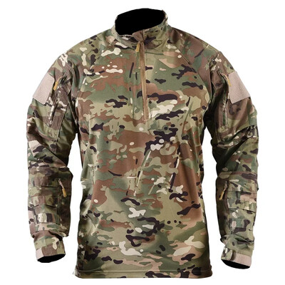 1/4 fermoar uniformă în aer liber Topuri de luptă Cămăși tactice cu mânecă lungă Paintball Airsoft Cămăși de vânătoare Îmbrăcăminte pentru bărbați rezistentă la uzură