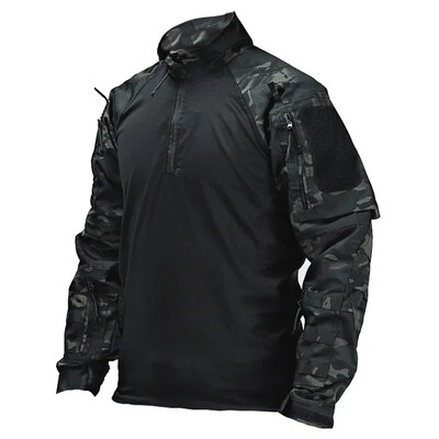 1/4 fermoar uniformă în aer liber Topuri de luptă Cămăși tactice cu mânecă lungă Paintball Airsoft Cămăși de vânătoare Îmbrăcăminte pentru bărbați rezistentă la uzură