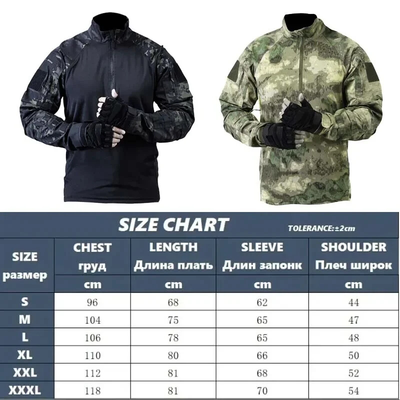 1/4 fermoar uniformă în aer liber Topuri de luptă Cămăși tactice cu mânecă lungă Paintball Airsoft Cămăși de vânătoare Îmbrăcăminte pentru bărbați rezistentă la uzură