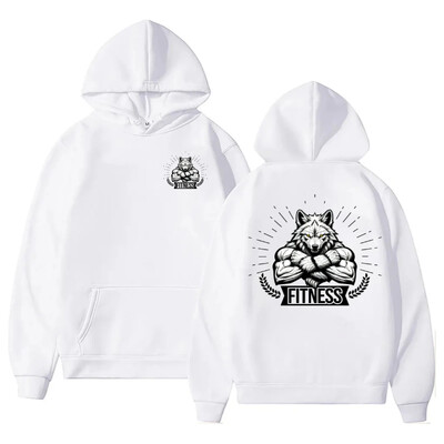 Fitnesa džemperis, vīriešu sporta zāles treniņu džemperis ar apdruku Vilkacis kultūrists ar kapuci