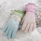 Ženske skijaške rukavice, 1 par, popularne, super meke, deblje rukavice s punim prstima, svijetle boje, za vani