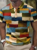 3D мъжка поло тениска с щампа на каре Лятна нова мъжка тениска с къс ръкав с голям размер Модно леко, удобно и дишащо горнище