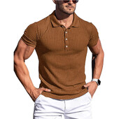 Uued Suvised Polo Meeste Solid Stripe Fitness Elasticity lühikeste varrukatega polo särgid meestele Fashion Stand Collar Meeste särgid