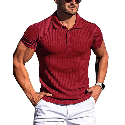 Uued Suvised Polo Meeste Solid Stripe Fitness Elasticity lühikeste varrukatega polo särgid meestele Fashion Stand Collar Meeste särgid