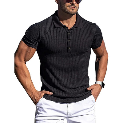 Uued Suvised Polo Meeste Solid Stripe Fitness Elasticity lühikeste varrukatega polo särgid meestele Fashion Stand Collar Meeste särgid